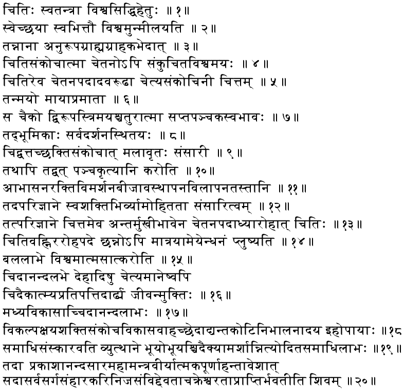 Pratyabhijnahrdaya in Devanagari